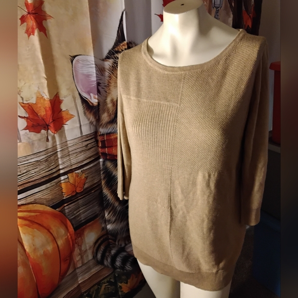 Chico’s size 1 Women’s Size Medium Cashmere Blend 3/4 Sleeve Tan Sweater - Picture 1 of 5